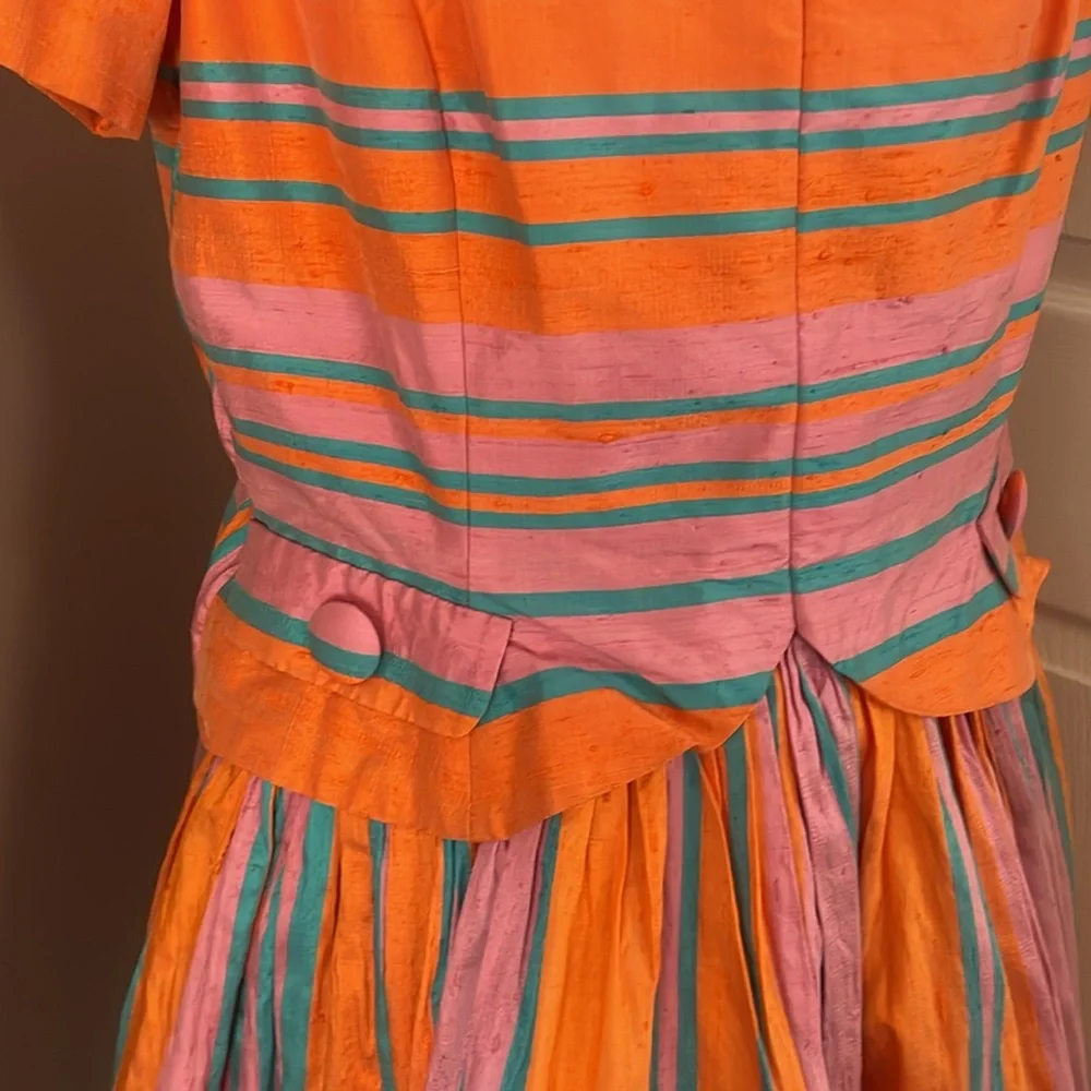 - Pia Rucci Silk Dress Stripe Short Sleeve Drop waist Size 14 - Picture 3 of 11